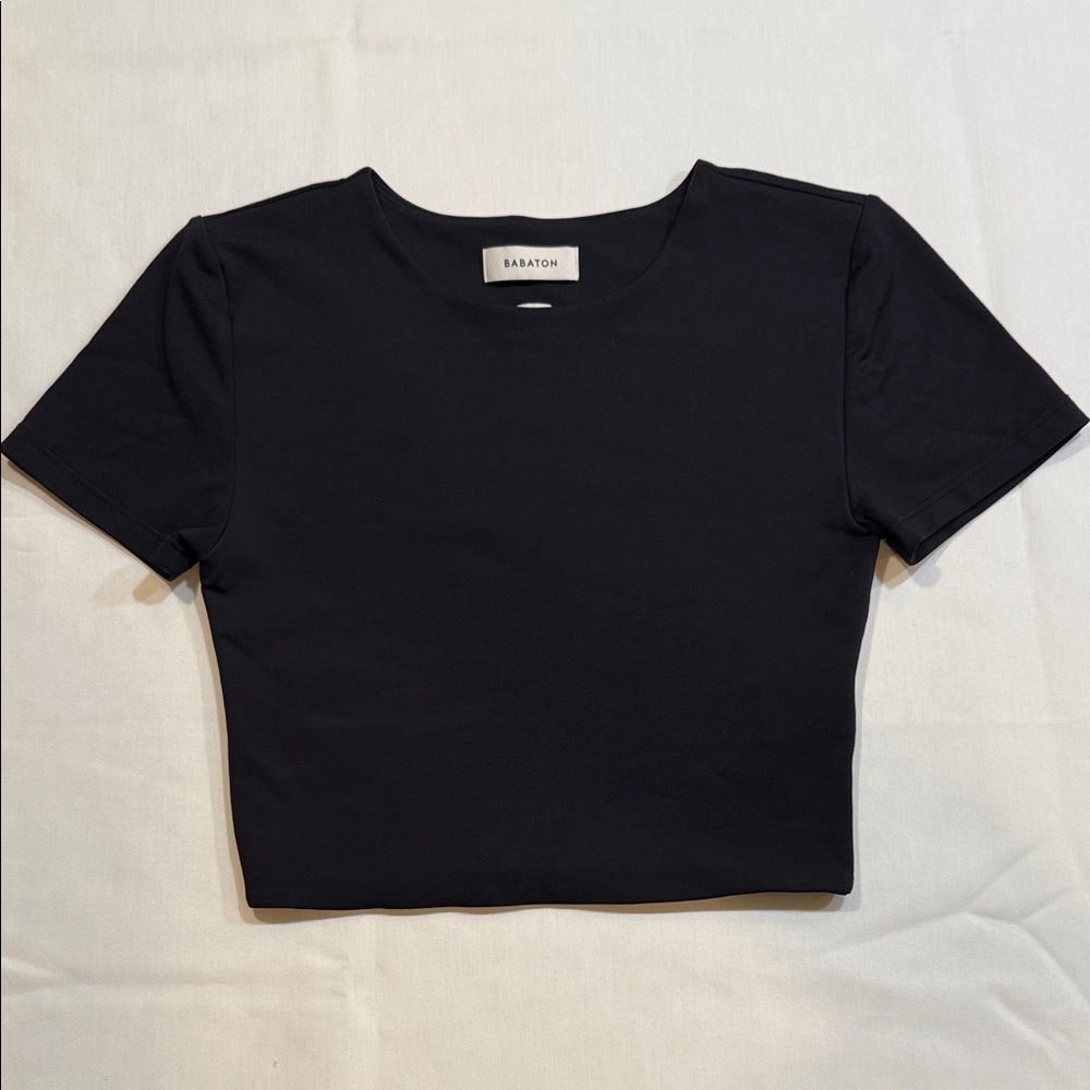 Aritzia Babaton Contour Black Crop Top Short Sleeve Size Small